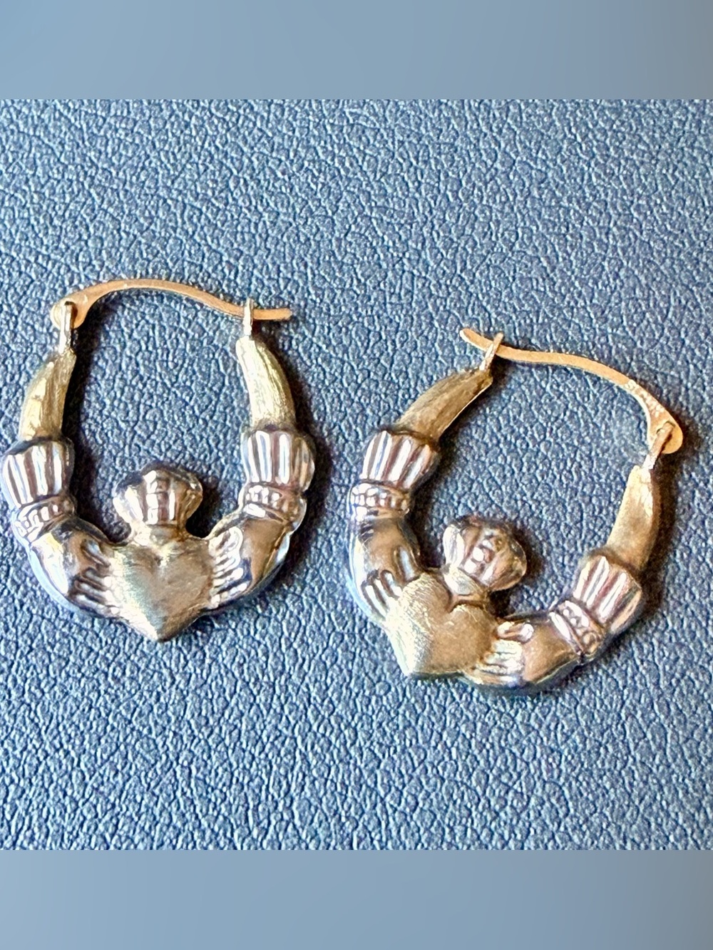 14k White & Yellow Gold Irish Claddagh Earrings